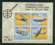 NORWEGIA** Wystawa znaczków, lotnictwo Mi BL 2