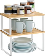 Półki na Przyprawy Organizer Kuchenny Metal Bambus Stojak 2 sztuki