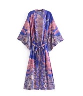 Granatowe kimono plażowe damskie BOHO – lekkie, przewiewne, styl księżyc