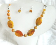 Żółto-czerwone agaty, naszyjnik i kolczyki, zestaw biżuterii