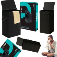 SKŁADANY KOSZ NA PRANIE WĄSKI BAMBUSOWY 72L POJEMNY JEDNOKOMOROWY CZARNY