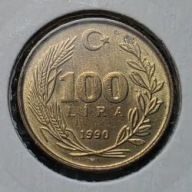 *TURCJA [0218]*100 Lir (Lira) 1990 Mustafa Kemal Ataturk, Półksiężyc, Herb