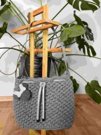 Szara shopperka z elementami ze skóry naturalnej rękodzieło