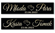 Tablice ślubne na auto CZARNE ZŁOTY NAPIS -- personalizowane -- 2 szt