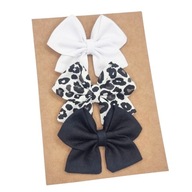 Spinki do włosów dla dziewczynki kokardki 3 szt biała czarna panterka