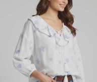 Gwiazdkowa koszula boho oversize z frędzlami white blue stars trend