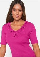 Tanio !_NOWY lekki sweterek amarant_falbanka cyrkonie_WYGODNA wiskoza r.44