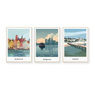 Plakaty turystyczne, Gdańsk, Gdynia, Sopot, Zestaw - 3 x A4.