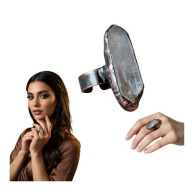 PIERŚCIONEK KRYSZTAŁ GÓRSKI SUROWY REGULOWANY MIEDŹ