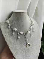 Naszyjnik - biały księżyc - rękodzieło, stal nierdzewna