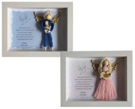 Makrama personalizowana aniołek w ramce pamiątka pierwszej komunii świętej