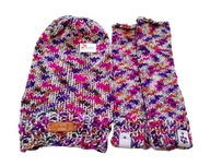 Kolorowy komplet - czapka i mitenki, z wełną, handmade