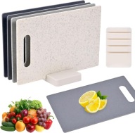 DESKI DO KROJENIA ZESTAW 4 SZTUKI Z PODSTAWĄ PLASTIKOWE ANTYPOŚLIZGOWE