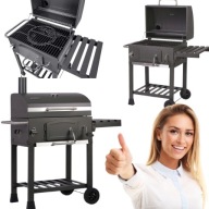 GRILL WĘGLOWY OGRODOWY KOMIN TERMOMETR RUSZT ŻELIWNY Z POKRYWĄ POPIELNIK