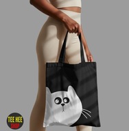 Bawełniana Torba Eko Shopper – Czarna Torba z Kotem – Humorystyczny Nadruk