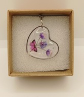 Srebrny naszyjnik serce z żywicy z prawdziwymi kwiatami handmade walentynki