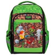 Plecak szkolny minecraft czerwony, odcienie brązu i beżu, zielony