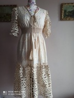 MOOHY sukienka boho haft gipiura falbana 36/38