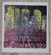 Punx i pies. 30 × 30 cm. 2025 r. (linoryt kol.)