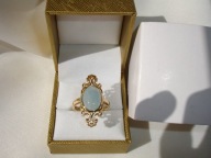 NOWY PIERŚCIONEK AKWAMARYN ZŁOTO 9K pr. 375 + GRATIS!!!