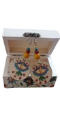 Szkatułka i kolczyki zdobione decoupage | Unikalne rękodzieło folk handmade