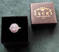 DUŻY PIERŚCIONEK srebrny z CYRKONIAMI od firmy jubilerskiej ŁĘCKI