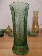 Wazon szkło prasowane zielony liście palmy Art Deco polski lata 30 lub 40