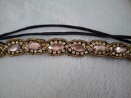 opaska ozdoba do włosów złota gumka kryształki glamur vintage