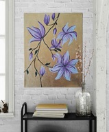 Obraz na płótnie ręcznie malowany akrylami "Złota magnolia" kwiaty 24x30