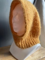 Balaclava komin czapka kaptur rękodzieło alpaka merino handmade musztardowa