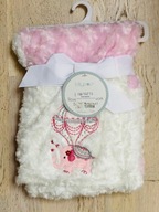 Lollypop Ciepły kocyk dla niemowlaka różowo - biały z naszywką + GRATIS
