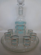 Huta Hortensja lata 60 -te komplet kieliszki do wódki + karafka + tacka