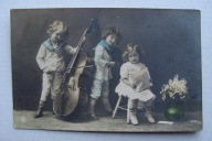 ŚLICZNE DZIECI KONTRABAS przedwojenna POCZTÓWKA