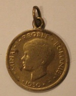 5 LEI 1930 - RUMUNIA - CIEKAWA STARA PRZYWIESZKA Z UCHWYTEM NA ŁAŃCUSZEK