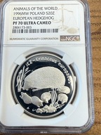 20 zł Jeż 1996 Zwierzęta Świata NGC PF 70 MAX NOTA IDEAŁ RARYTAS