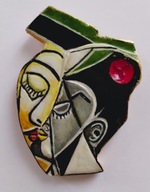 Broszka w stylu kubistycznym- Dwie twarze- 9 na 7 cm