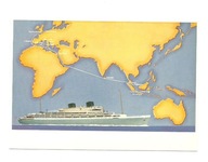 Pocztówka - Statek pasażerski i mapka linii żeglugowej / MS Willem Ruys ...
