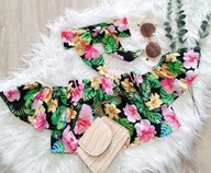 NOWY komplet bluzka crop top hiszpanka opaska pin up 116cm 122cm