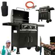 GRILL GAZOWY OGRODOWY DUŻY RUSZT ŻELIWNY SZAFKA REDUKTOR WĄŻ POKROWIEC