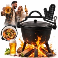 KOCIOŁEK ŻELIWNY STOJĄCY WISZĄCY GARNEK MYŚLIWSKI NA OGNISKO GRILL 11L
