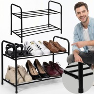 REGAŁ NA BUTY OBUWIE METALOWY WĄSKI CZARNY SZAFKA PÓŁKA ORGANIZER 2 PÓŁKI
