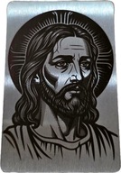 Obrazek dwustronny stal nierdzewna Jezus modlitwa grawer czarny. Na komunię