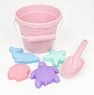 Zestaw silikonowych zabawek do piasku | wiaderko, łopatka, foremki 6 el róż