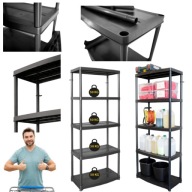 REGAŁ MAGAZYNOWY PLASTIKOWY CZARNY SKRĘCANY GARAŻ PIWNICA BIURO 180X74X40