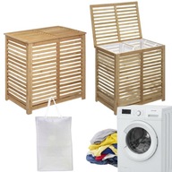 KOSZ NA PRANIE BAMBUSOWY DUŻY DWUKOMOROWY POJEMNIK NA ZABAWKI 100L KUFER