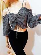 H__&__M szyfonowa bluzka hiszpanka w drobne kwiatki vintage S