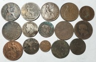 zestaw monet brąz XVIII XIX XX wiek każda inna 15 szt.