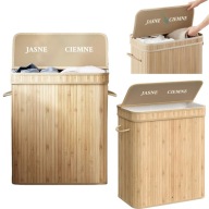 KOSZ NA PRANIE BAMBUSOWY WOLNOSTOJĄCY SKŁADANY DWUKOMOROWY POJEMNY 100L