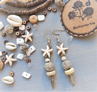 SURF kolczyki z szarą lawą, rozgwiazdą z howlitu, drewnem BlackberriesArts