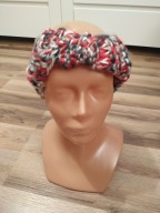 Ciepła opaska na zimę czerwono -popielata